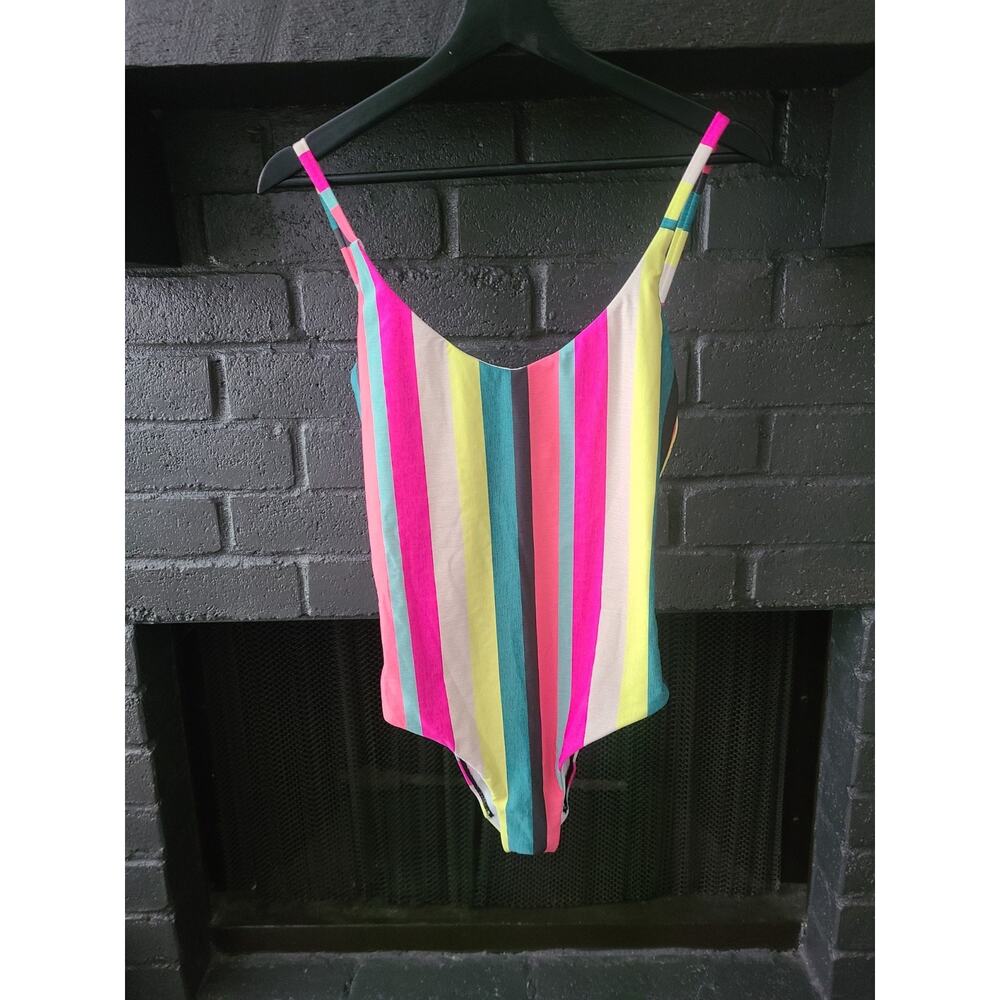 Hurley women's one piece bathing suit striped bright colorful swimsuit Size M